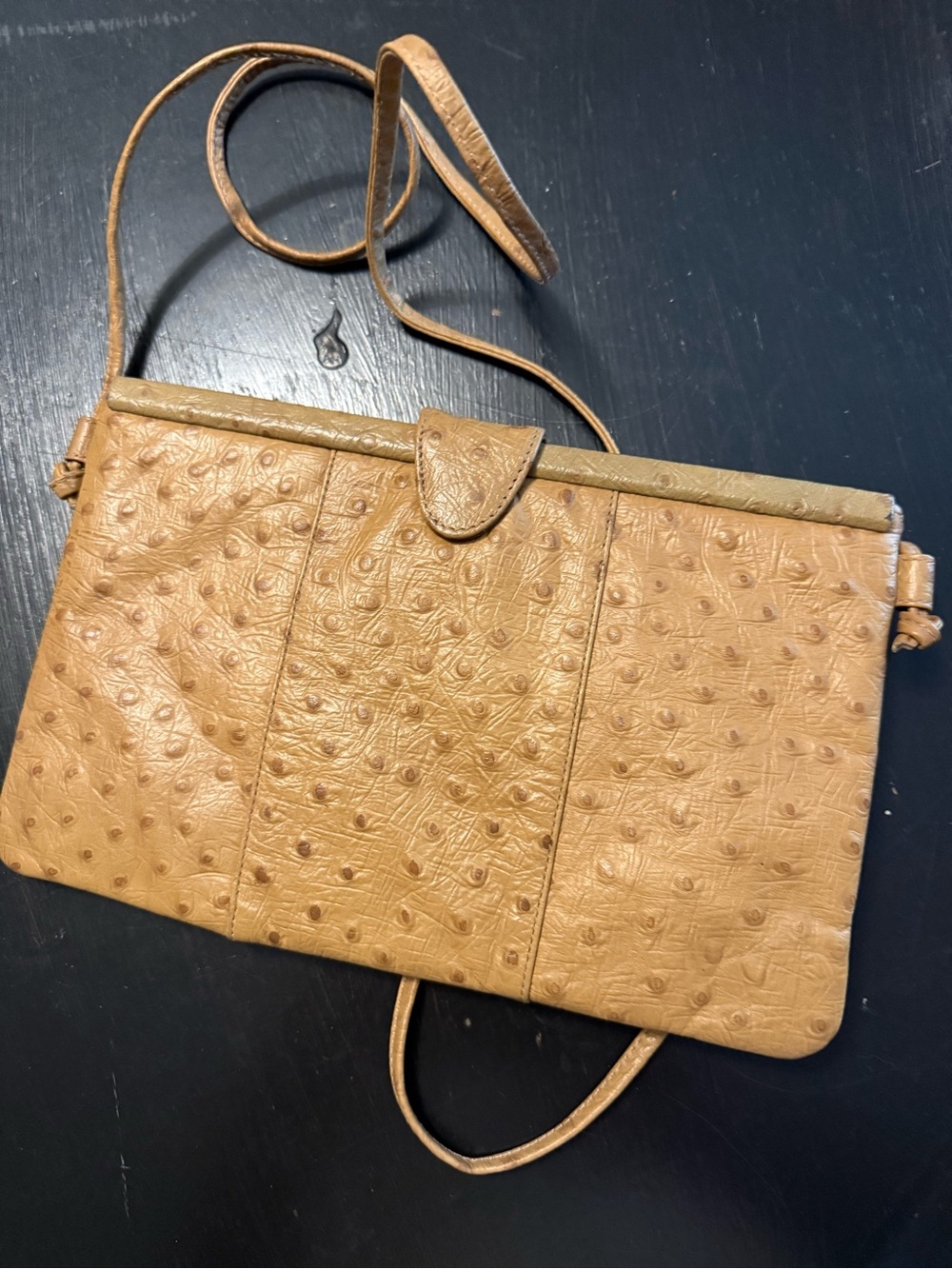 Koret Tan Ostrich-Texture Crossbody Clutch